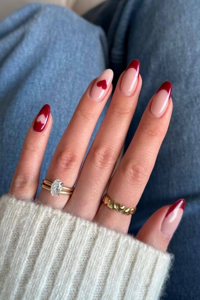 heart nails french tip design