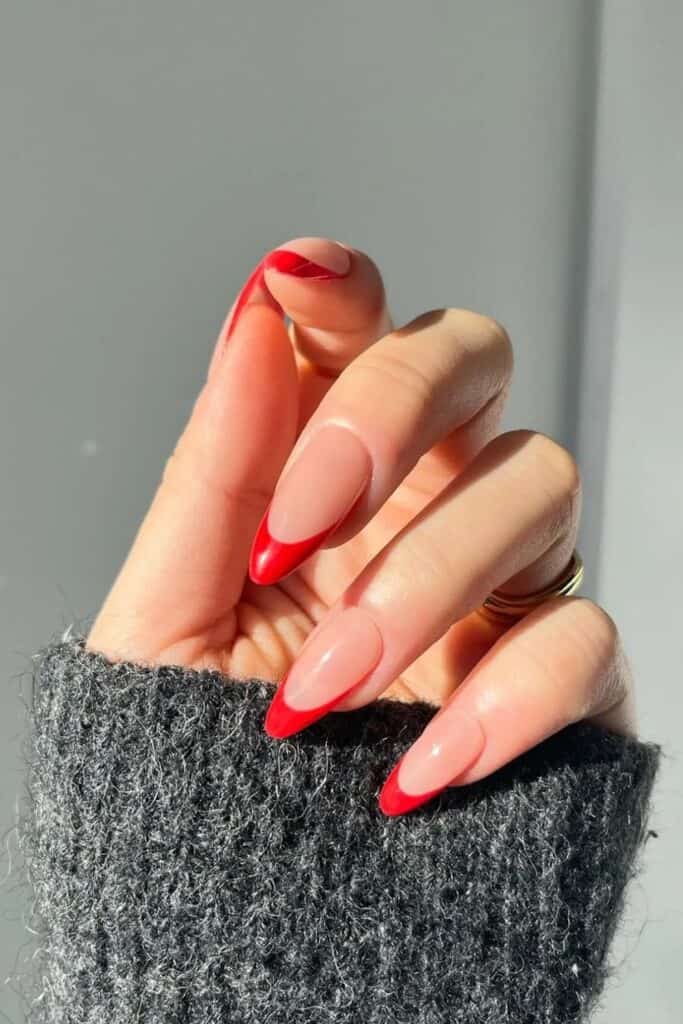 red french tip nails almond design