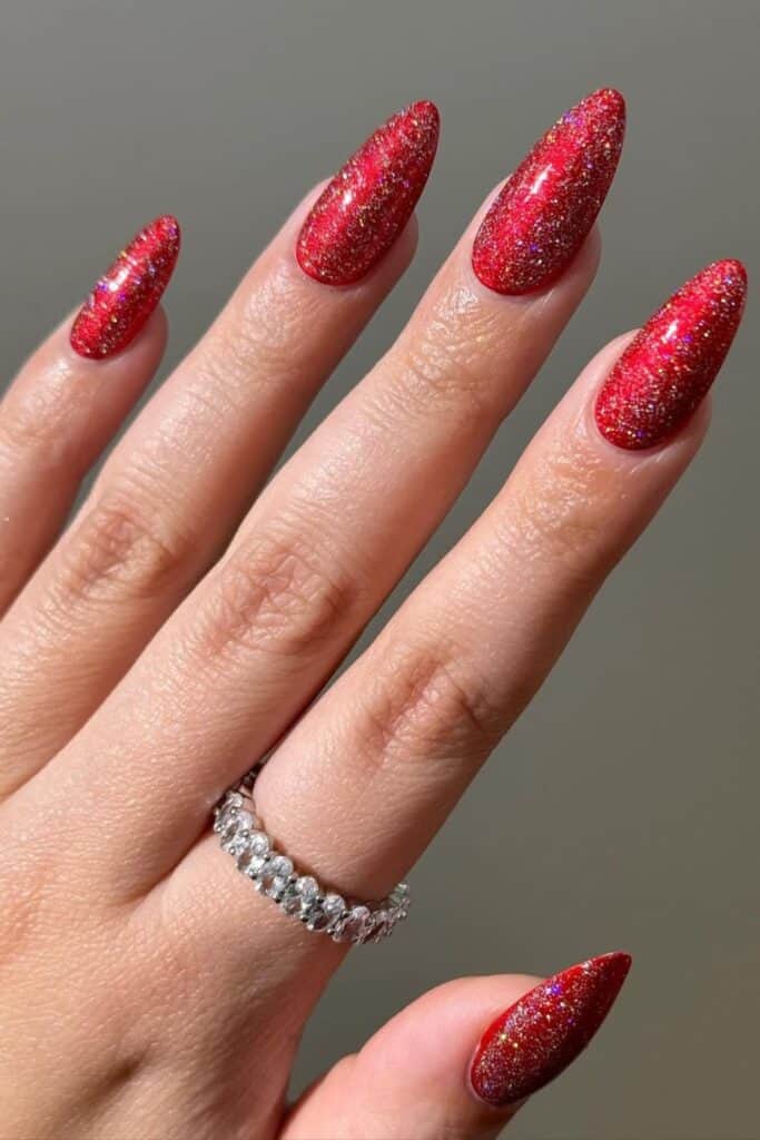red glitter nails almond